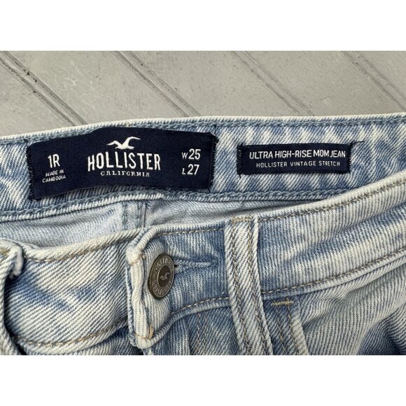 Hollister Size 1 Womens Juniors Jeans Ultra Hi Rise Mom Light Wash Stret… - Picture 2 of 3
